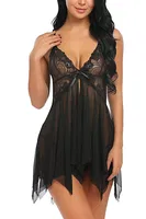 Tül Transparan Babydoll Gecelik Bella Notte 15500 Siyah detay görünüm